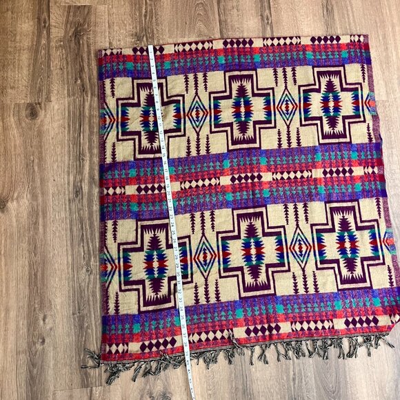 Mexicali Blues Reversible Tan Purple Western Indian Aztec Blanket Scarf - Picture 8 of 14